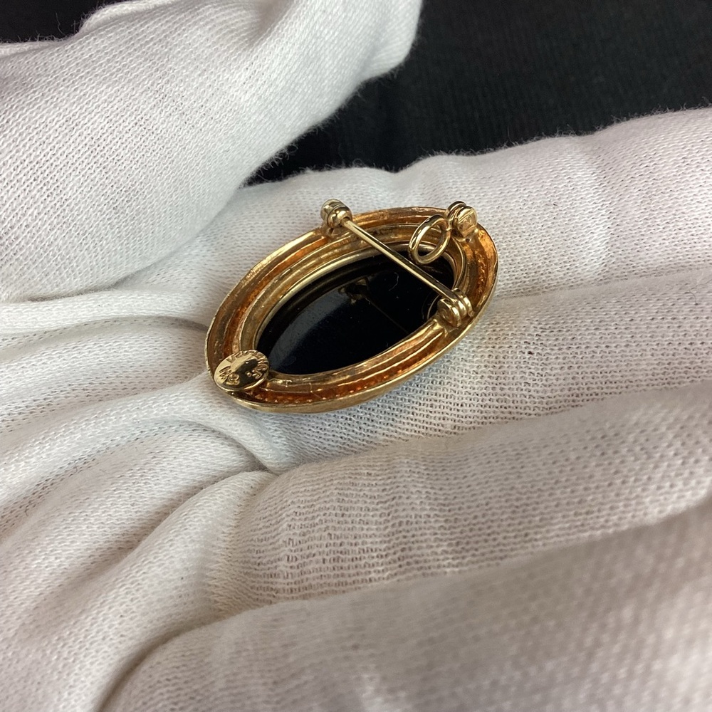 Vintage Signed H.G. 12K GF Gold Filled Black Onyx Pendant Pin Brooch - Picture 5 of 6